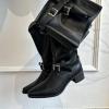 imageSHEMEE Womens Slouchy Knee High Boots Wide Calf Chunky Heels Fashion Buckle Biker Riding Boots MidCalf Knight Western Boot Pointy Toe Punk Rave ShoesBlack