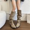 imageSHEMEE Womens Slouchy Knee High Boots Wide Calf Chunky Heels Fashion Buckle Biker Riding Boots MidCalf Knight Western Boot Pointy Toe Punk Rave ShoesKhaki