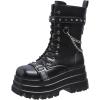 imageSHEMEE Black Gothic Platform Ankle Boots Studded Chain Lace Up Combat Booties Women Chunky High Heels Y2k Biker Knight Short Boot Motorcycle Punk Rave Zipper ShoesBlack