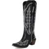 imageSHEMEE Embroidered Cowboy Boots for Women Knee High Western Cowgirl Boots Chunky Heels Fashion Retro KneeHigh Tall Boot Almond Round Toe Slip On Country ShoesBlack