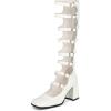imageSHEMEE Womens Gothic Lolita Boots Knee High Chunky Block Heels Mary Janes Square Toe Y2K Buckles Strap Combat Moto Boots Back Zip Open Front Punk Cosplay ShoesWhite