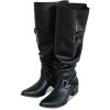 imageSHEMEE Womens Slouchy Knee High Boots Wide Calf Chunky Heels Fashion Buckle Biker Riding Boots MidCalf Knight Western Boot Pointy Toe Punk Rave ShoesBlack