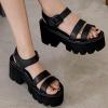 imageSHEMEE Womens Goth Platform Sandals Cutout Roman Ankle Strap Buckle Punk Gothic Chunky High Heel Summer ShoesBlack