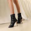 imageSHEMEE Womens Lace Mesh Ankle Booties Peep Toe Stiletto High Heels Sandals Zipper OpenToe Gladiator Roman Sandals with BuckledBlack