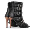 imageSHEMEE Womens Lace Mesh Ankle Booties Peep Toe Stiletto High Heels Sandals Zipper OpenToe Gladiator Roman Sandals with BuckledBlack