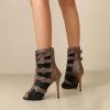 imageSHEMEE Womens Lace Mesh Ankle Booties Peep Toe Stiletto High Heels Sandals Zipper OpenToe Gladiator Roman Sandals with BuckledDark Brown