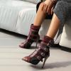 imageSHEMEE Womens Lace Mesh Ankle Booties Peep Toe Stiletto High Heels Sandals Zipper OpenToe Gladiator Roman Sandals with BuckledRed