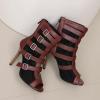 imageSHEMEE Womens Lace Mesh Ankle Booties Peep Toe Stiletto High Heels Sandals Zipper OpenToe Gladiator Roman Sandals with BuckledRed