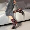 imageSHEMEE Womens Lace Mesh Ankle Booties Peep Toe Stiletto High Heels Sandals Zipper OpenToe Gladiator Roman Sandals with BuckledRed