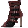 imageSHEMEE Womens Lace Mesh Ankle Booties Peep Toe Stiletto High Heels Sandals Zipper OpenToe Gladiator Roman Sandals with BuckledRed