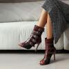 imageSHEMEE Womens Lace Mesh Ankle Booties Peep Toe Stiletto High Heels Sandals Zipper OpenToe Gladiator Roman Sandals with BuckledRed