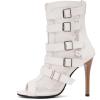 imageSHEMEE Womens Lace Mesh Ankle Booties Peep Toe Stiletto High Heels Sandals Zipper OpenToe Gladiator Roman Sandals with BuckledWhite
