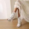 imageSHEMEE Womens Lace Mesh Ankle Booties Peep Toe Stiletto High Heels Sandals Zipper OpenToe Gladiator Roman Sandals with BuckledWhite