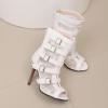 imageSHEMEE Womens Lace Mesh Ankle Booties Peep Toe Stiletto High Heels Sandals Zipper OpenToe Gladiator Roman Sandals with BuckledWhite