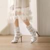 imageSHEMEE Womens Lace Mesh Ankle Booties Peep Toe Stiletto High Heels Sandals Zipper OpenToe Gladiator Roman Sandals with BuckledWhite