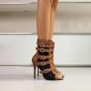 imageSHEMEE Womens Lace Mesh Ankle Booties Peep Toe Stiletto High Heels Sandals Zipper OpenToe Gladiator Roman Sandals with BuckledYellow