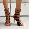 imageSHEMEE Womens Lace Mesh Ankle Booties Peep Toe Stiletto High Heels Sandals Zipper OpenToe Gladiator Roman Sandals with BuckledYellow