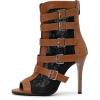 imageSHEMEE Womens Lace Mesh Ankle Booties Peep Toe Stiletto High Heels Sandals Zipper OpenToe Gladiator Roman Sandals with BuckledYellow