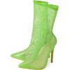 imageSHEMEE Womens Mesh High Heels Stiletto Fishnet Ankle Boots Summer Heeled Sandals Pointed Toe Cutout Bling Rhinestones Sock Booties Party Club Dress ShoesGreen