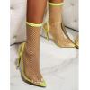 imageSHEMEE Womens Mesh High Heels Stiletto Fishnet Ankle Boots Summer Heeled Sandals Pointed Toe Cutout Bling Rhinestones Sock Booties Party Club Dress ShoesLemon Green