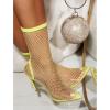 imageSHEMEE Womens Mesh High Heels Stiletto Fishnet Ankle Boots Summer Heeled Sandals Pointed Toe Cutout Bling Rhinestones Sock Booties Party Club Dress ShoesLemon Green