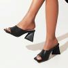 imageSHEMEE Womens Square Toe Chunky Heeled Mules Sandals Shoes Opentoe Slip On High Heel Slides SlippersBlack