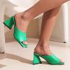 imageSHEMEE Womens Square Toe Chunky Heeled Mules Sandals Shoes Opentoe Slip On High Heel Slides SlippersGreen