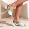 imageSHEMEE Womens Square Toe Chunky Heeled Mules Sandals Shoes Opentoe Slip On High Heel Slides SlippersTeal