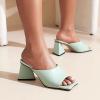 imageSHEMEE Womens Square Toe Chunky Heeled Mules Sandals Shoes Opentoe Slip On High Heel Slides SlippersTeal