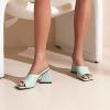 imageSHEMEE Womens Square Toe Chunky Heeled Mules Sandals Shoes Opentoe Slip On High Heel Slides SlippersTeal