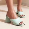 imageSHEMEE Womens Square Toe Chunky Heeled Mules Sandals Shoes Opentoe Slip On High Heel Slides SlippersTeal