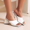 imageSHEMEE Womens Square Toe Chunky Heeled Mules Sandals Shoes Opentoe Slip On High Heel Slides SlippersWhite