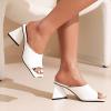 imageSHEMEE Womens Square Toe Chunky Heeled Mules Sandals Shoes Opentoe Slip On High Heel Slides SlippersWhite
