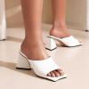 imageSHEMEE Womens Square Toe Chunky Heeled Mules Sandals Shoes Opentoe Slip On High Heel Slides SlippersWhite