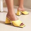 imageSHEMEE Womens Square Toe Chunky Heeled Mules Sandals Shoes Opentoe Slip On High Heel Slides SlippersYellow