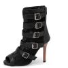 imageSHEMEE Womens Lace Mesh Ankle Booties Peep Toe Stiletto High Heels Sandals Zipper OpenToe Gladiator Roman Sandals with BuckledBlack