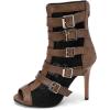 imageSHEMEE Womens Lace Mesh Ankle Booties Peep Toe Stiletto High Heels Sandals Zipper OpenToe Gladiator Roman Sandals with BuckledDark Brown