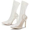 imageSHEMEE Womens Mesh High Heels Stiletto Fishnet Ankle Boots Summer Heeled Sandals Pointed Toe Cutout Bling Rhinestones Sock Booties Party Club Dress ShoesWhite