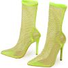 imageSHEMEE Womens Mesh High Heels Stiletto Fishnet Ankle Boots Summer Heeled Sandals Pointed Toe Cutout Bling Rhinestones Sock Booties Party Club Dress ShoesLemon Green