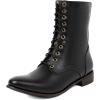 imageSHEMEE Womens Vintage Punk Renaissance Ankle Booties 1 INCH Low Heels Lace Up Combat Boots Pirate Costume Medieval Short Boot Slip Resistant Flat Biker Knight Oxford BootsBlack