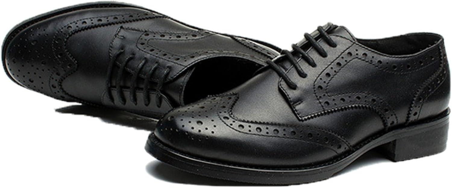 imageSHEMEE Womens Classic Oxfords Lace Up Leather Formal Business Casual Shoes Flats Low Heels Vintage Wingtip Perforated Brogues Slip Resistant Work Office Dress ShoeBlack