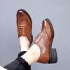 imageSHEMEE Womens Classic Oxfords Lace Up Leather Formal Business Casual Shoes Flats Low Heels Vintage Wingtip Perforated Brogues Slip Resistant Work Office Dress ShoeBrown