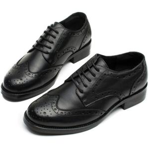 imageSHEMEE Womens Classic Oxfords Lace Up Leather Formal Business Casual Shoes Flats Low Heels Vintage Wingtip Perforated Brogues Slip Resistant Work Office Dress ShoeBlack