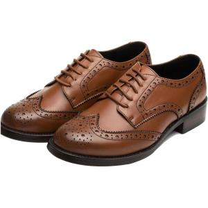 imageSHEMEE Womens Classic Oxfords Lace Up Leather Formal Business Casual Shoes Flats Low Heels Vintage Wingtip Perforated Brogues Slip Resistant Work Office Dress ShoeBrown