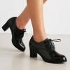 imageSHEMEE Patent Leather Oxfords for Women Chunky Block Heels Brogues Round Toe Lace Up Pumps Work Office Dress ShoesBlack