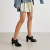 imageSHEMEE Patent Leather Oxfords for Women Chunky Block Heels Brogues Round Toe Lace Up Pumps Work Office Dress ShoesBlack