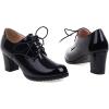 imageSHEMEE Patent Leather Oxfords for Women Chunky Block Heels Brogues Round Toe Lace Up Pumps Work Office Dress ShoesBlack