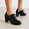 imageSHEMEE Patent Leather Oxfords for Women Chunky Block Heels Brogues Round Toe Lace Up Pumps Work Office Dress ShoesBlack