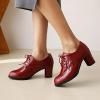 imageSHEMEE Patent Leather Oxfords for Women Chunky Block Heels Brogues Round Toe Lace Up Pumps Work Office Dress ShoesBurgundy