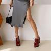 imageSHEMEE Patent Leather Oxfords for Women Chunky Block Heels Brogues Round Toe Lace Up Pumps Work Office Dress ShoesBurgundy